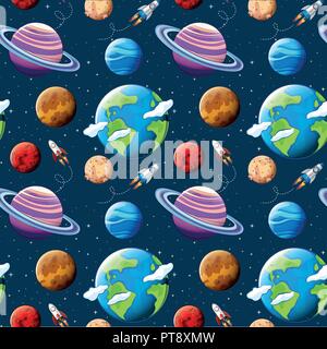 Modèle sans couture et de l'espace planètes illustration Illustration de Vecteur
