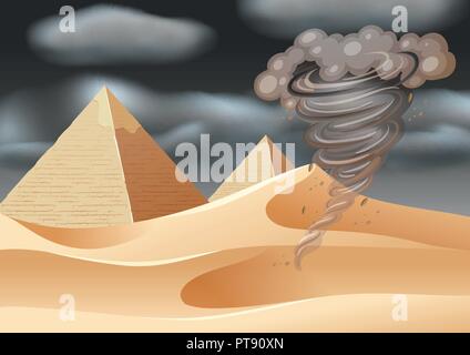 Tornade dans l'illustration de la scène du désert Illustration de Vecteur