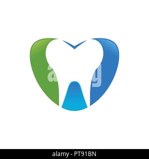 Soins dentaires d'amour bleu vert symbole vecteur modèle de conception de logo graphique Illustration de Vecteur