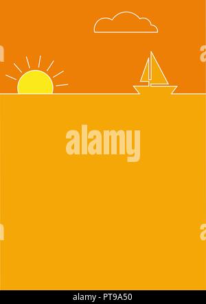 Coucher de soleil sur la mer fond plat Illustration de Vecteur