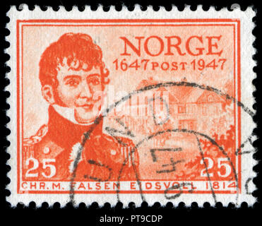 Timbre cachet de la Norvège dans le Service Postal série émise en 1947 Banque D'Images