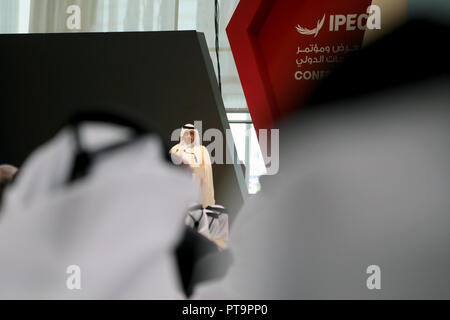 / Qatar Doha - Octobre 8, 2018 : le cheikh Abdullah Bin Nasser Bin Khalifa Al Thani, premier ministre et ministre de l'intérieur du Qatar, s'exprimant lors de la conférence de l'IPEC à Doha. Credit : Dominic Dudley/Alamy Live News Banque D'Images