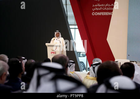 / Qatar Doha - Octobre 8, 2018 : le cheikh Abdullah Bin Nasser Bin Khalifa Al Thani, premier ministre et ministre de l'intérieur du Qatar, s'exprimant lors de la conférence de l'IPEC à Doha. Credit : Dominic Dudley/Alamy Live News Banque D'Images