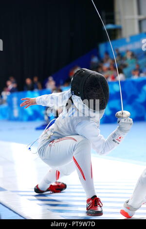 Buenos Aires, Argentine. 7 Oct, 2018. Ueno (JPN) Yuka : escrime fleuret individuel femmes quart de finale au cours de Buenos Aires 2018 Jeux Olympiques de la jeunesse au Parc olympique de la jeunesse à Buenos Aires, Argentine . Credit : Naoki Nishimura/AFLO SPORT/Alamy Live News Banque D'Images