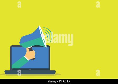 Télévision design business concept Illustration vectorielle de l'espace copie du modèle de texte pour site isolé Ad esp 3D isométrique. Main humaine provenant de PC Monito Illustration de Vecteur