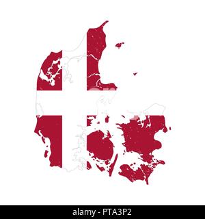 Silhouette de pays Danemark avec drapeau sur le fond blanc Illustration de Vecteur