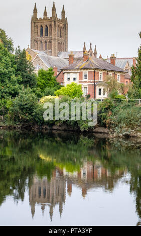 La Cathédrale de Hereford et la rivière Wye, Hereford, Herefordshire Banque D'Images