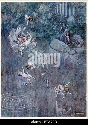 : Oberon et le faire avec juste Aegle briser sa foi, à partir de, A Midsummer Night's Dream, pub. 1914. Organisateur : William Heath Robinson (1872 - 1944). Banque D'Images
