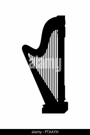 Silhouette sombre d'une harpe isolé sur fond blanc Illustration de Vecteur