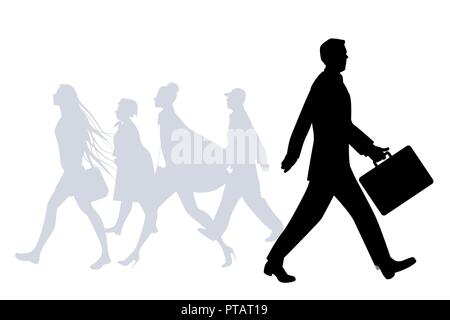 Business man walking dans la rue. Silhouettes de personnes marchant sur l'arrière-plan Illustration de Vecteur