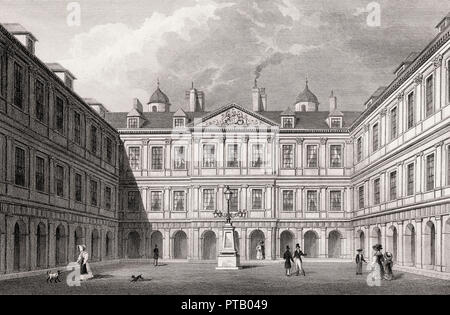 La cour intérieure du palais de Holyroodhouse, Édimbourg, Écosse, 19e siècle, de l'Athènes moderne par Th. H. Shepherd Banque D'Images