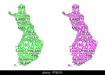 Finlande carte croquis texte de lettre, République de Finlande - sous la forme du continent, la carte Finlande - vert et violet vector illustration Illustration de Vecteur
