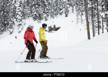 Couple skieur ski on snowy landscape Banque D'Images