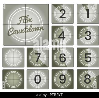 Film compte à rebours. Les numéros de compte à rebours film horizons, ancien appareil photo vintage collection trames comptage, vector illustration Illustration de Vecteur