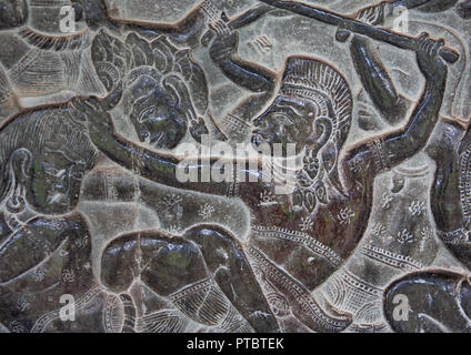 Des bas-reliefs sur les murs, la Province de Siem Reap, Angkor, Cambodge Banque D'Images