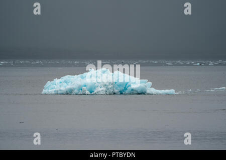 Un iceberg bleu d'un glacier se trouve dans la Résurrection Bay en Alaska's Kenai Fjords National Park d'un jour brumeux gris dans l'eau Banque D'Images