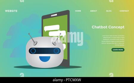 Chatbot concept. Prêt à utiliser l'illustration vectorielle. Convient pour arrière-plan, papier peint, landing page, web, bannière, carte et autres créations. Illustration de Vecteur