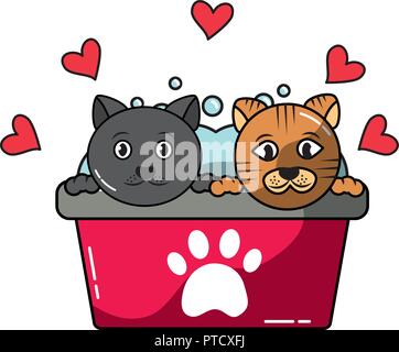 Deux chats dans baignoire bassin animal toilettage Illustration de Vecteur