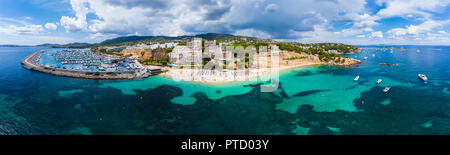 Vue aérienne, de la plage Platja de s' Oratori et Illa d'en ventes, Portals Nous, Région Palma de Majorque, Majorque, Iles Baléares Banque D'Images