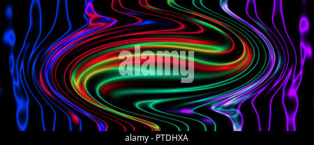 Lignes torsadées lumineux multicolore sur fond noir. Blurred motion. Abstract illustration signe. Illustration pour la conception Banque D'Images