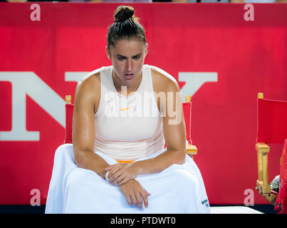 9 octobre 2018 - Sara Sorribes Tormo de l'Espagne en action au cours de sa première série de match à la 2018 Prudential Hong Kong Open de Tennis tournoi international de tennis WTA : Crédit7 AFP/ZUMA/Alamy Fil Live News Banque D'Images