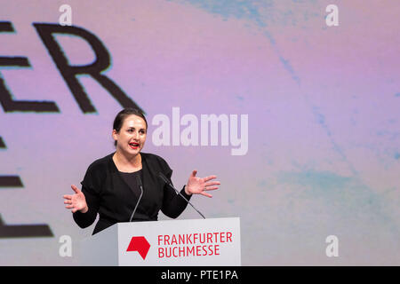 Francfort, Allemagne. 9 octobre, 2018. Nino Haratischwili s'exprimant lors de la cérémonie d'ouverture de la 70e Foire du livre de Francfort Buchmesse Frankfurt 2018 / Crédit : Markus Wissmann/Alamy Live News Banque D'Images