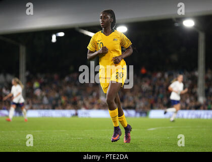 Craven Cottage, Londres, Royaume-Uni. 9 octobre, 2018. Womens International Football Friendly, l'Angleterre contre l'Australie ; la Princesse Ibini de l'Australie : L'action de Crédit Plus Sport/Alamy Live News Banque D'Images