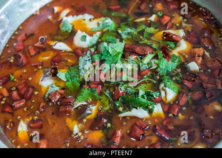 Sichuan poisson bouilli dans de l'huile piment - Shui zhu yu pian - close up Banque D'Images