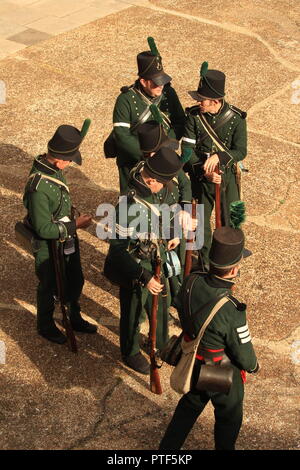 Les frais généraux de tournage- POV Rifleman Diaries- Unité de fusiliers en formation lors d'une reconstitution. Banque D'Images