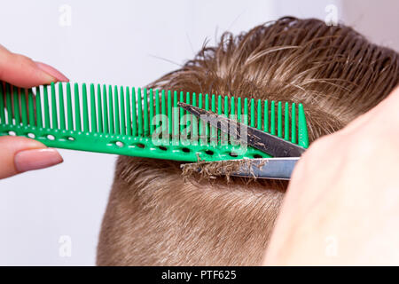 Salon de coiffure. Au cours de l'homme coupe de cheveux Banque D'Images