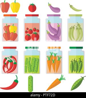 Ensemble de légumes frais sain et la préservation kit. Tranches de fruits et légumes. Modèle plat. Illustration de ferme biologique. Mode de vie sain vecto Illustration de Vecteur