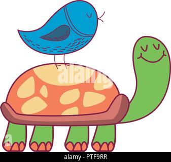 Oiseau sur turtle Illustration de Vecteur