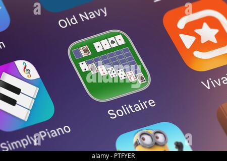 Londres, Royaume-Uni - Octobre 09, 2018 : Capture d'MobilityWare mobile app Solitaire. Banque D'Images