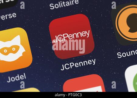 Londres, Royaume-Uni - Octobre 09, 2018 : Capture d'écran de l'application mobile de la jcp JCPenney. Banque D'Images