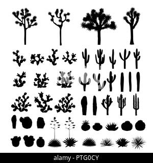 Grand ensemble avec silhouettes de cactus, agaves, Joshua tree, et le figuier de barbarie. Vector collection de cactus, des éléments de design en noir et blanc Illustration de Vecteur