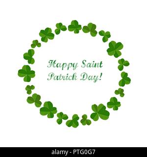 Happy St.Patrick's Day card, illustration avec mignon, trèfle shamrock frame ronde. Vector illustration Illustration de Vecteur