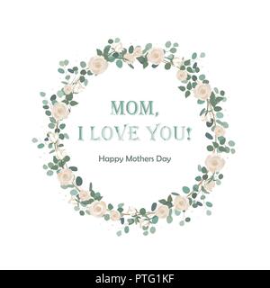 Happy Mother's Day belle carte avec couronne d'Eucalyptus floral. Arrière-plan pour une célébration. Message d'accueil, inviter mariage modèle. Tour fra Illustration de Vecteur