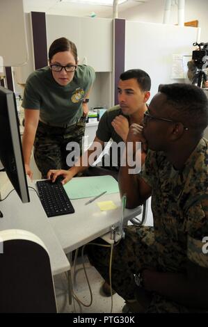 Le lieutenant Cmdr. Erin Millea, dentiste généraliste, fournit de la formation supplémentaire au medecins Maître de 1re classe Christopher McKeehan, et le Maître de 3e classe Anthony Adams. Les trois marins à partir de la 4e Bn médical., 4e Groupe Logistique Maritime, U.S. Marine Corps de réserve des Forces canadiennes travaillent aux côtés de l'armée américaine 12 soldats de réserve affecté à l'Armée de la commande médicale 7221St Groupe de soutien médical en partenariat avec la vallée ronde Indian Health Service à offrir des soins médicaux à la population tribale locale. L'Indian Health Service fournit des mesures préventives, curatives et de soins de santé communautaires pour un Banque D'Images