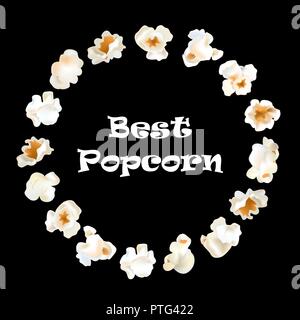 Cadre rond Popcorn sur fond noir. Vector illustration réaliste. Cinéma élégant ou pop corn packaging design Illustration de Vecteur