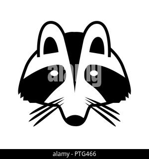 Le logo d'un raton laveur de dessin animé isolé face n blanc. Vector illustration Illustration de Vecteur