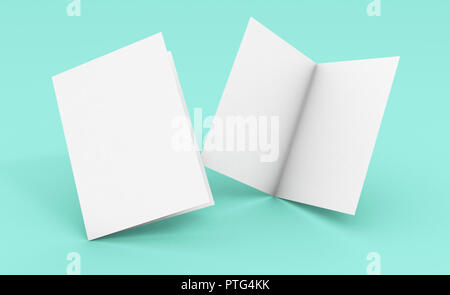 Brochure fenêtres acordéons vierge le rendu 3D sur fond bleu Banque D'Images