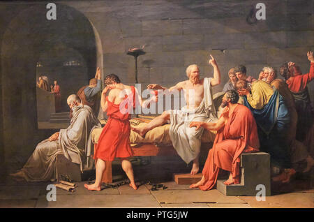 La mort de Socrate (Français : La mort de Socrate) est une huile sur toile peinte par le peintre français Jacques-Louis David en 1787. Banque D'Images