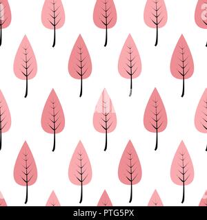 Caricature arbres roses dans une rangée, modèle homogène. Forêt Doodle ou le jardin sur un fond blanc. Modèle sans couture moderne pour les cartes, papiers peints, et texti Illustration de Vecteur