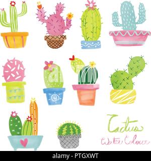 Cactus aquarelle pastel vector set Illustration de Vecteur