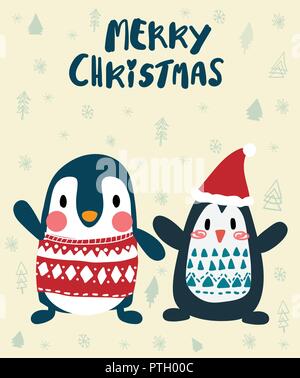 Les pingouins en hiver carte Joyeux Noël Illustration de Vecteur