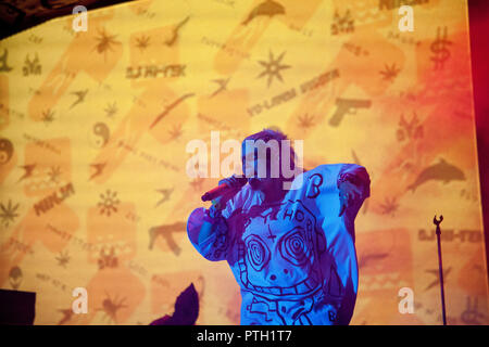 Le Danemark, Roskilde - Juillet 3, 2015. Le duo rap sud-africain Die Antwoord effectue un concert live au stade Orange au Danish music festival Festival de Roskilde 2015. Le duo composé des deux rave-chanteur Ninja et YoLandi Visser (photo) qui effectuent des lyrics en afrikaans, xhosa et l'anglais. (Photo crédit : Gonzales Photo - Kasper Maansson) Banque D'Images