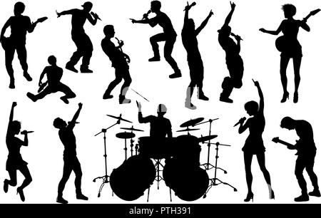 Musiciens Rock Pop Silhouettes Illustration de Vecteur