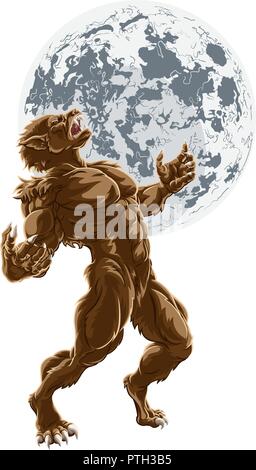 Pleine lune loup-garou effrayant horreur Monster Illustration de Vecteur