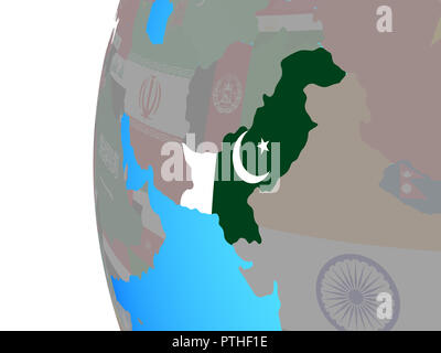 Le Pakistan avec drapeau national intégré de politiques. globe bleu 3D illustration. Banque D'Images