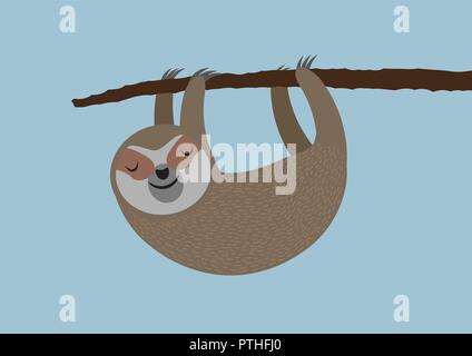 Sloth mignon hanging on tree branch Illustration de Vecteur